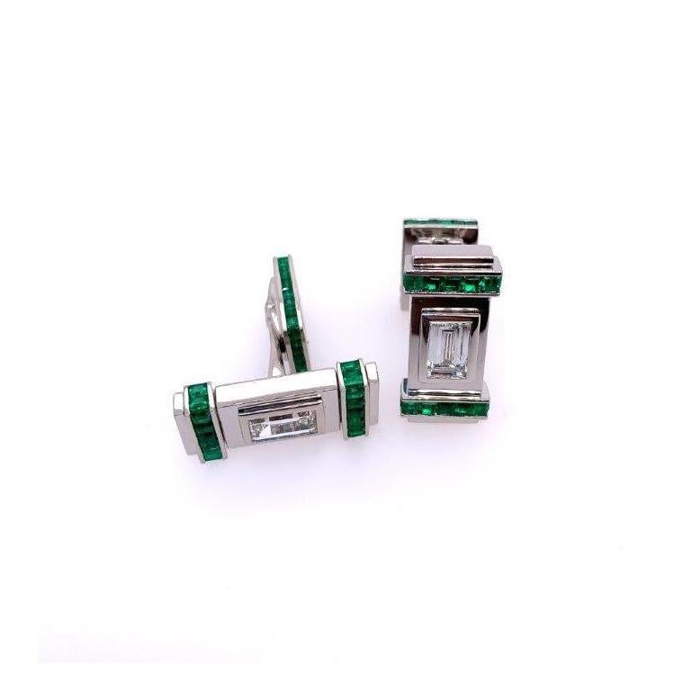 Diamond and Green Emerald Cufflinks For Sale 1
