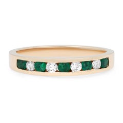 Diamond & Green Emerald Ladies Channel Set Band Ring 14K Yellow Gold