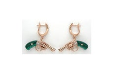 Diamond Green Malachite Gun Revolver 18 Kara Rose Gold Huggie Pave Drop Earrings