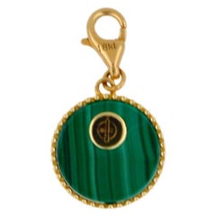 Diamond Green Malachite Hamsa Hand Palm Celestial Symbolic Gold Medallion Charm
