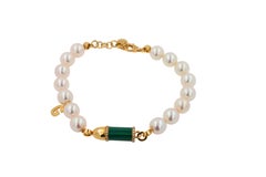 Diamond Green Malachite Pave Rocket Bullet Gold South Sea Pearl Chain Bracelet