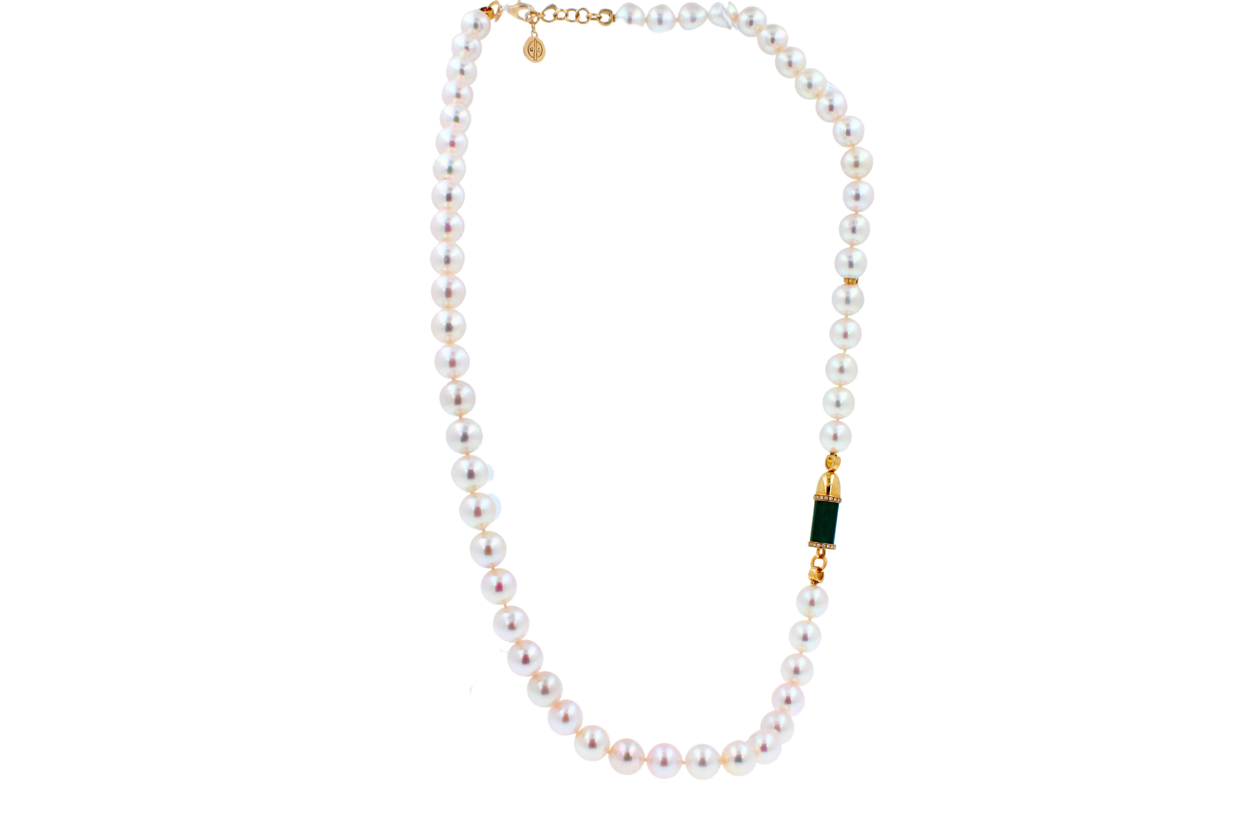 Mixed Cut Diamond Green Malachite Pave Rocket Bullet Gold South Sea Pearl Chain Necklace For Sale