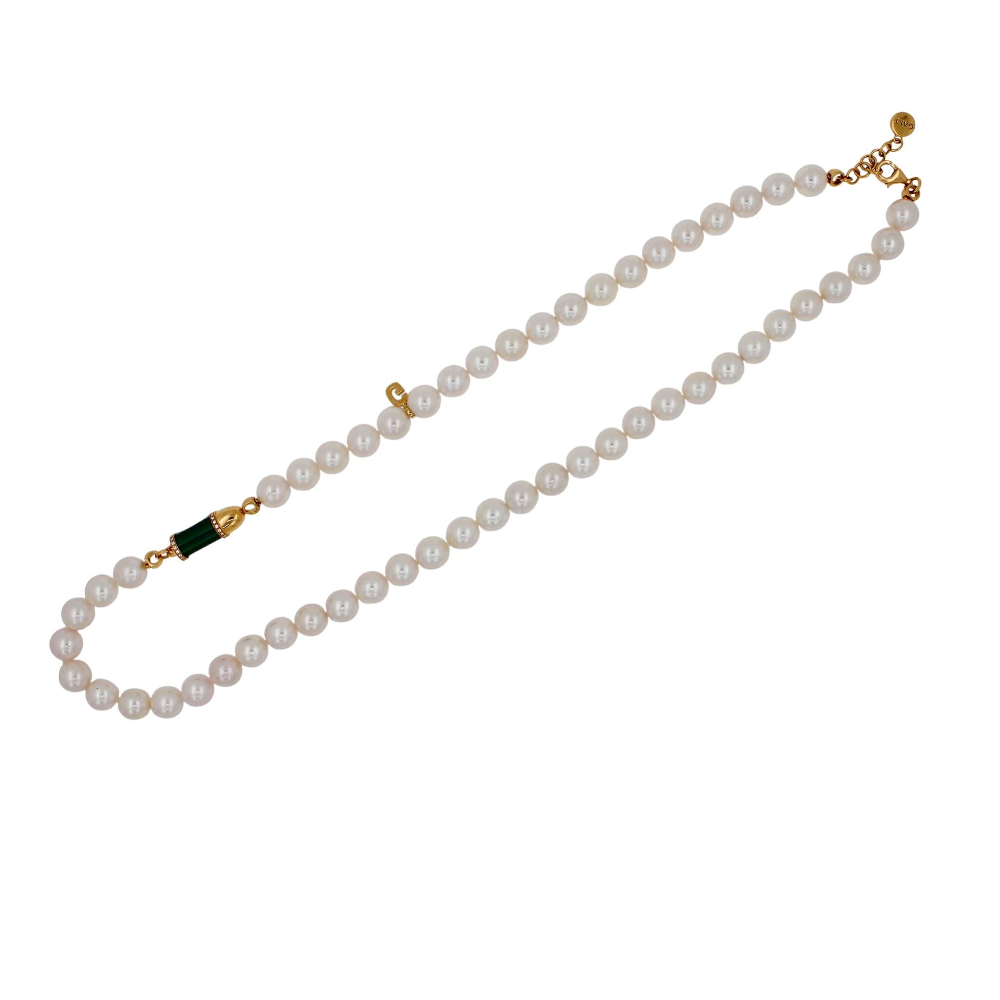Diamond Green Malachite Pave Rocket Bullet Gold South Sea Pearl Chain Necklace For Sale 7