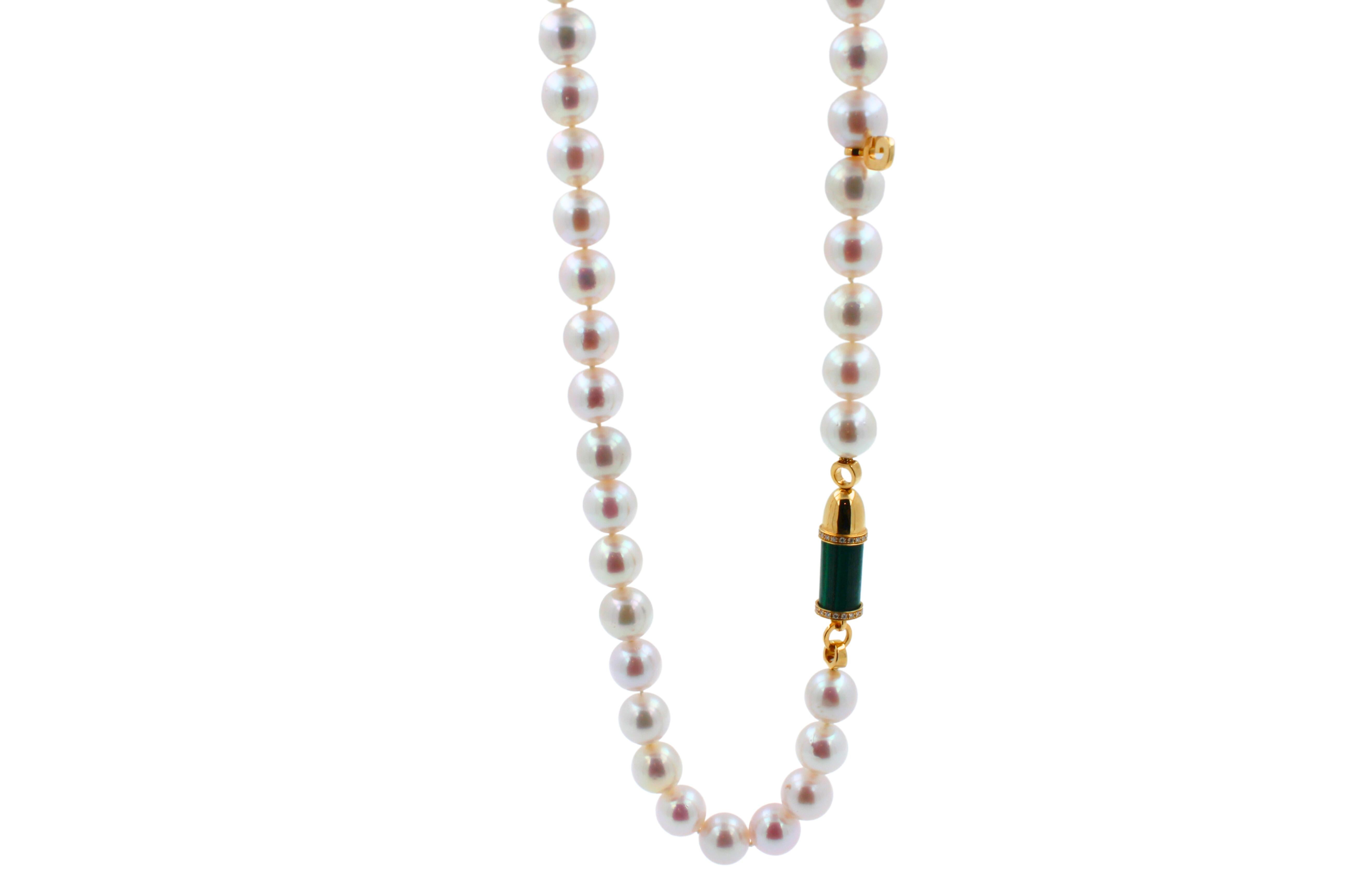 Diamond Green Malachite Pave Rocket Bullet Gold South Sea Pearl Chain Necklace For Sale 8