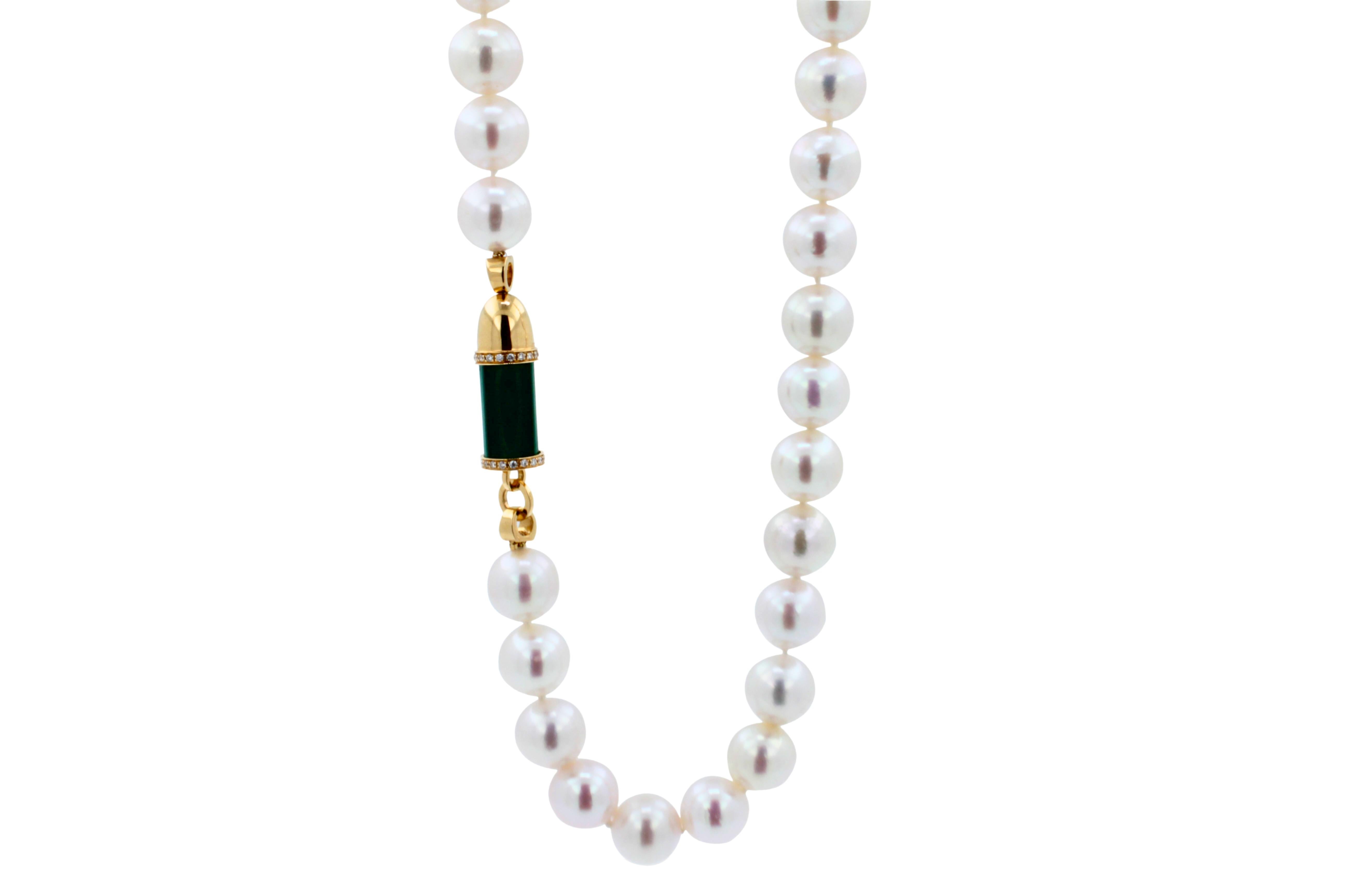 Diamond Green Malachite Pave Rocket Bullet Gold South Sea Pearl Chain Necklace For Sale 9