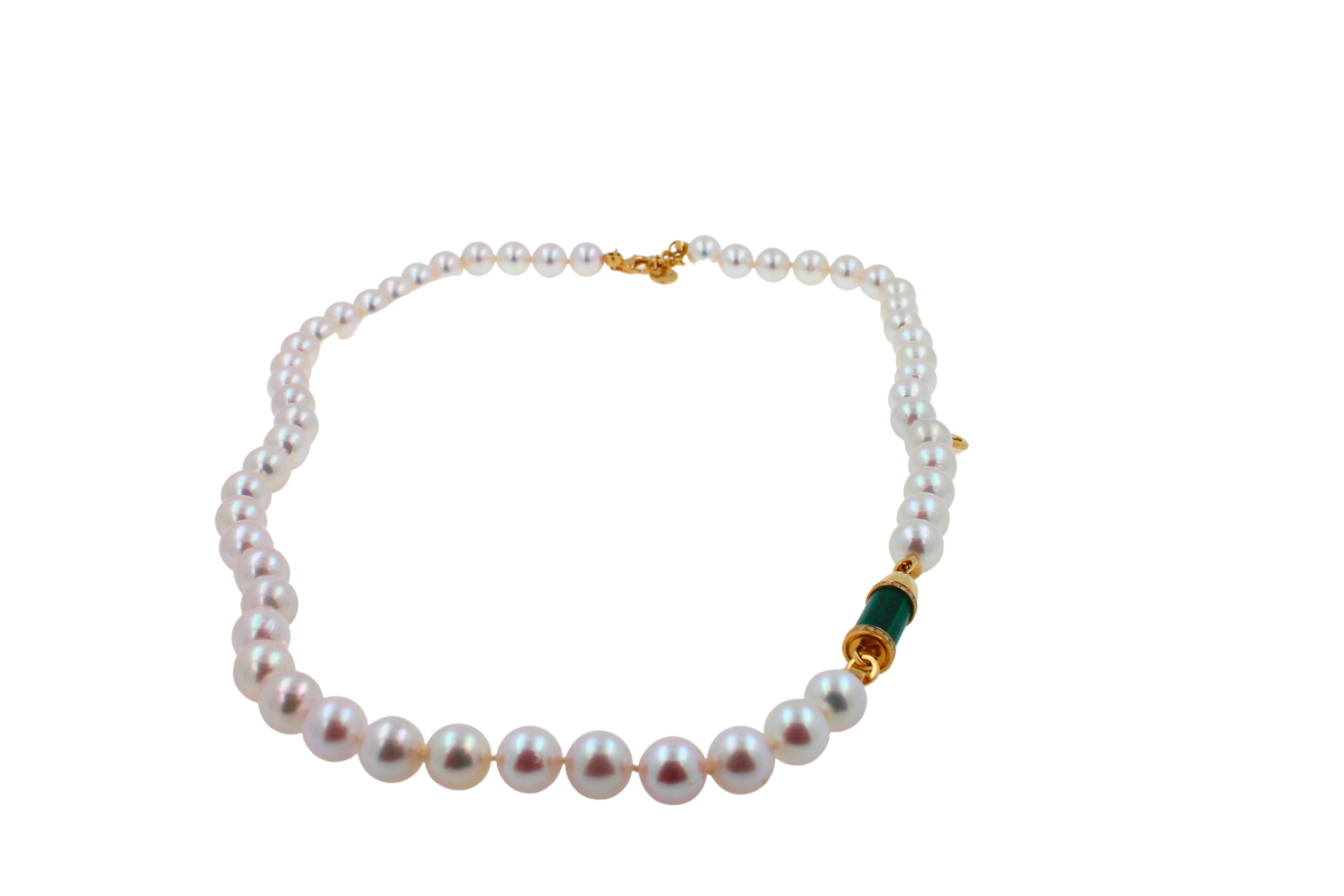 Diamond Green Malachite Pave Rocket Bullet Gold South Sea Pearl Chain Necklace For Sale 10