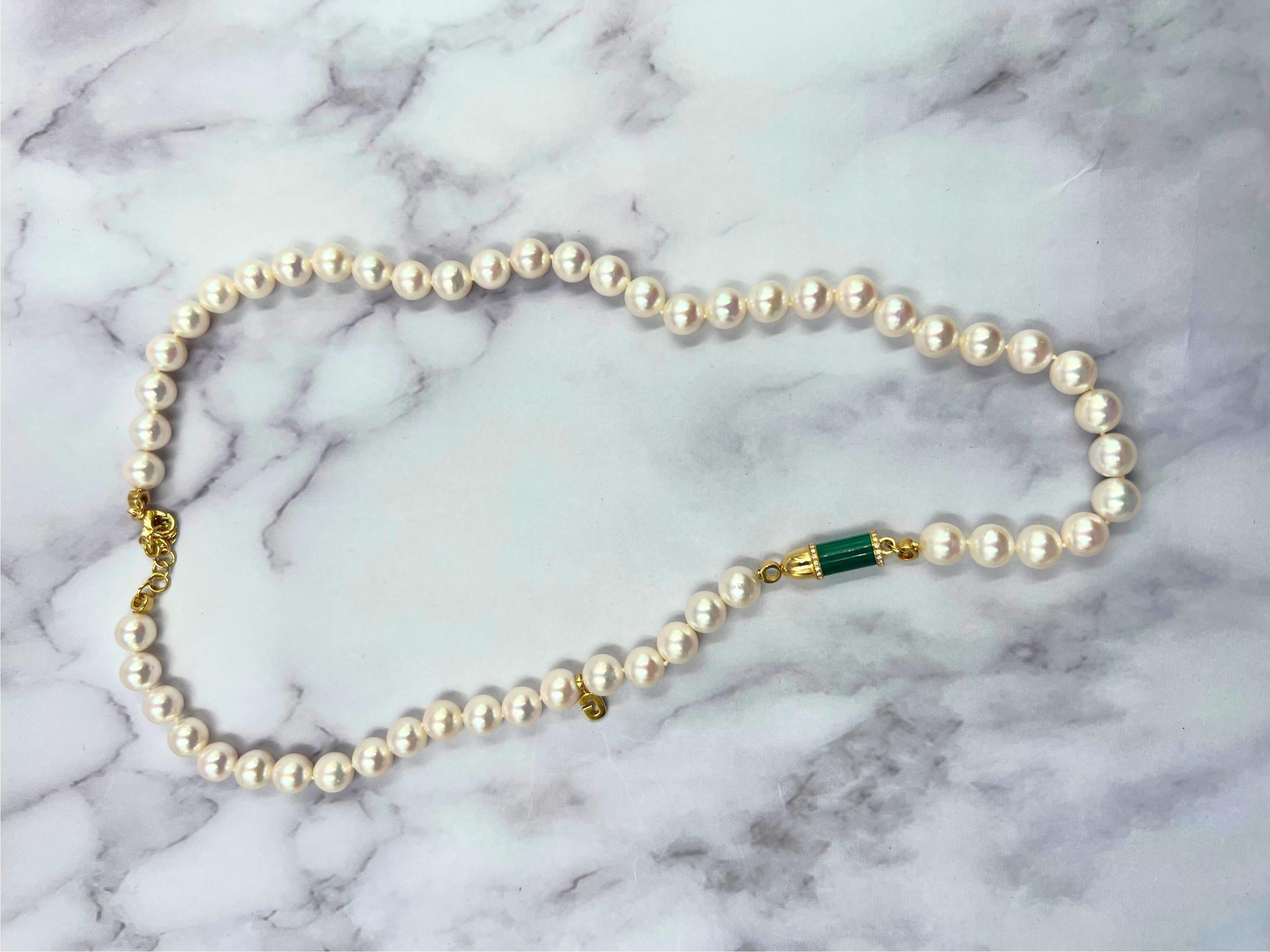 Women's or Men's Diamond Green Malachite Pave Rocket Bullet Gold South Sea Pearl Chain Necklace For Sale