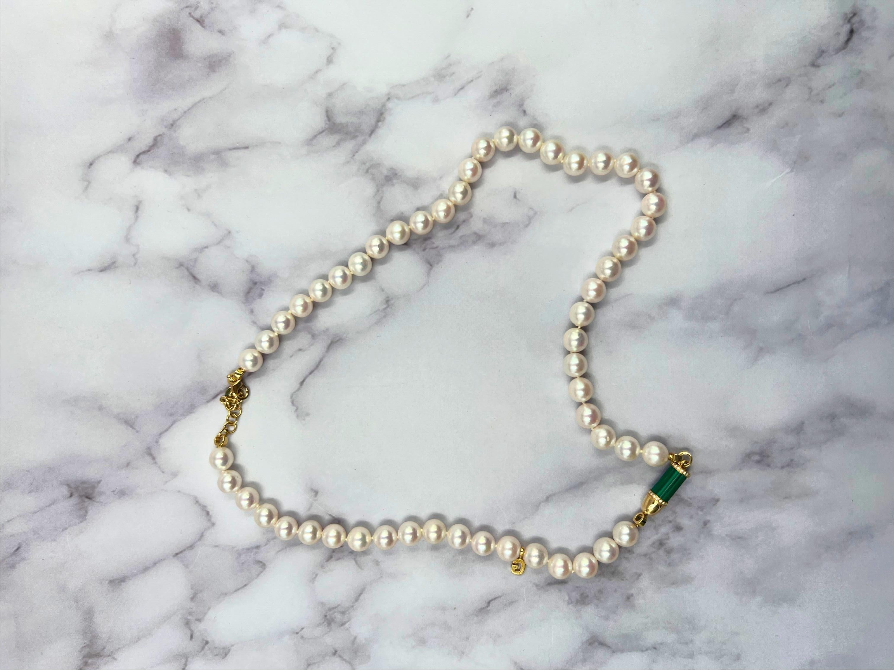Diamond Green Malachite Pave Rocket Bullet Gold South Sea Pearl Chain Necklace For Sale 1