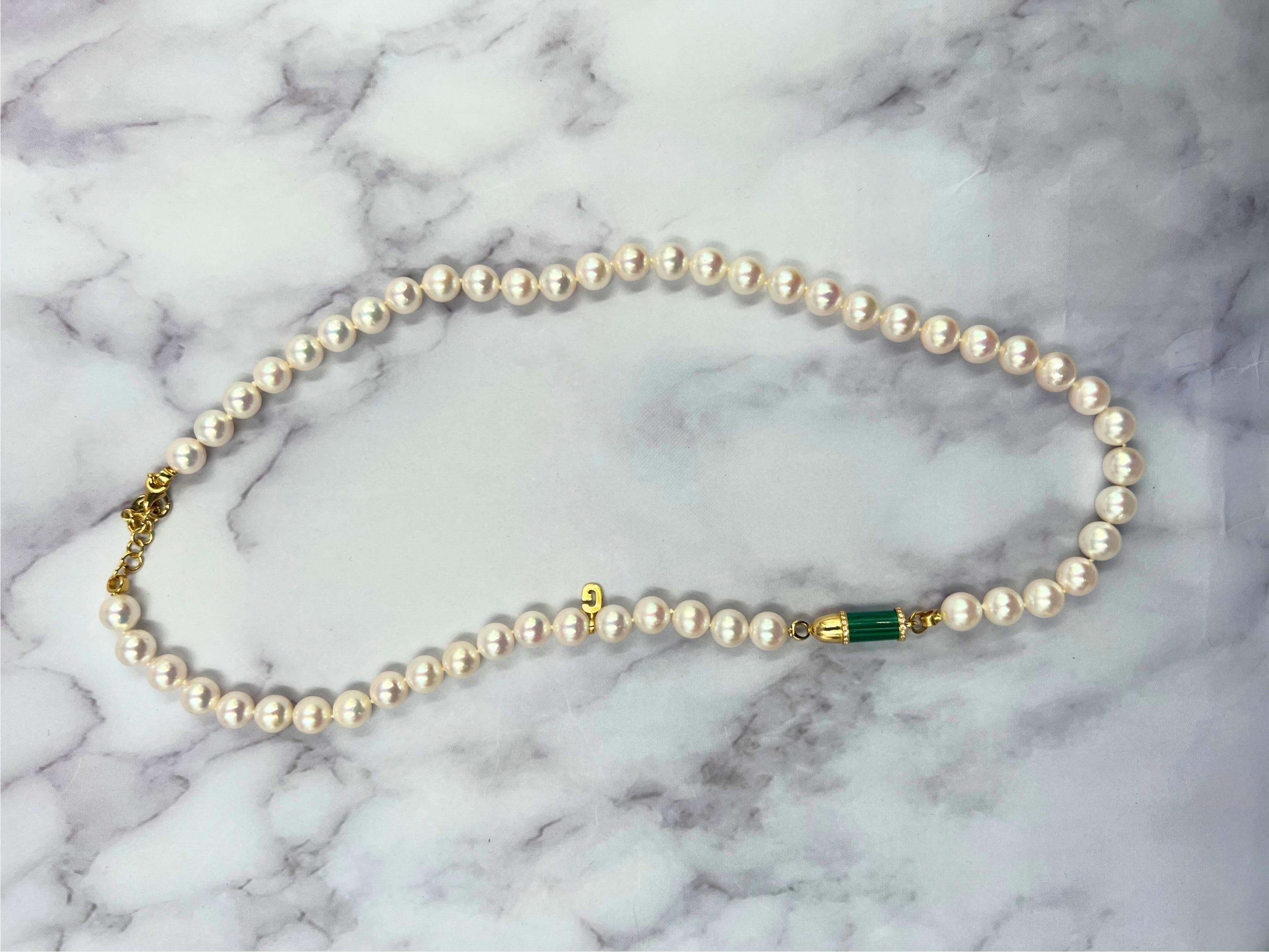 Diamond Green Malachite Pave Rocket Bullet Gold South Sea Pearl Chain Necklace For Sale 2