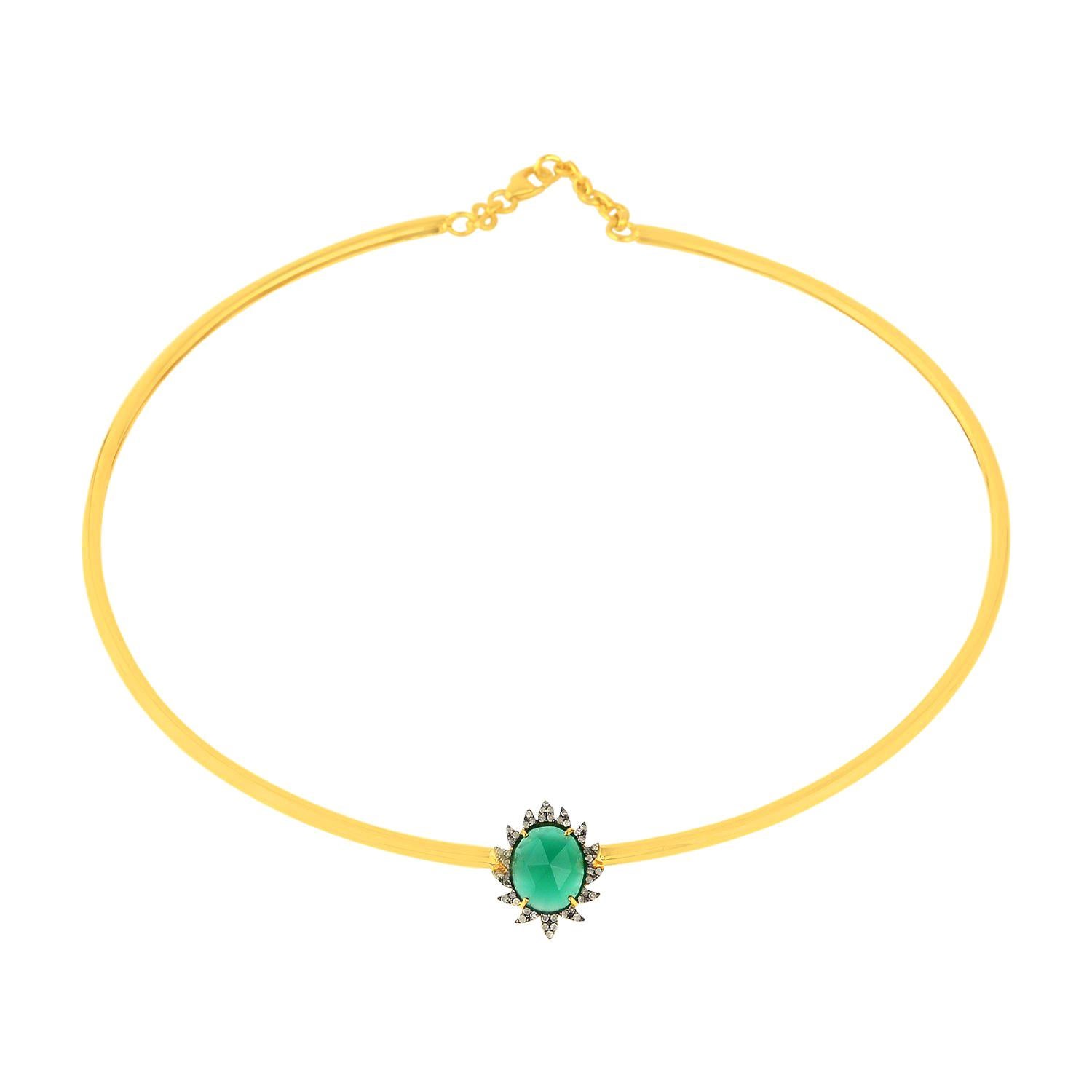 Collana Choker con diamante e onice verde di Meghna Jewels in vendita