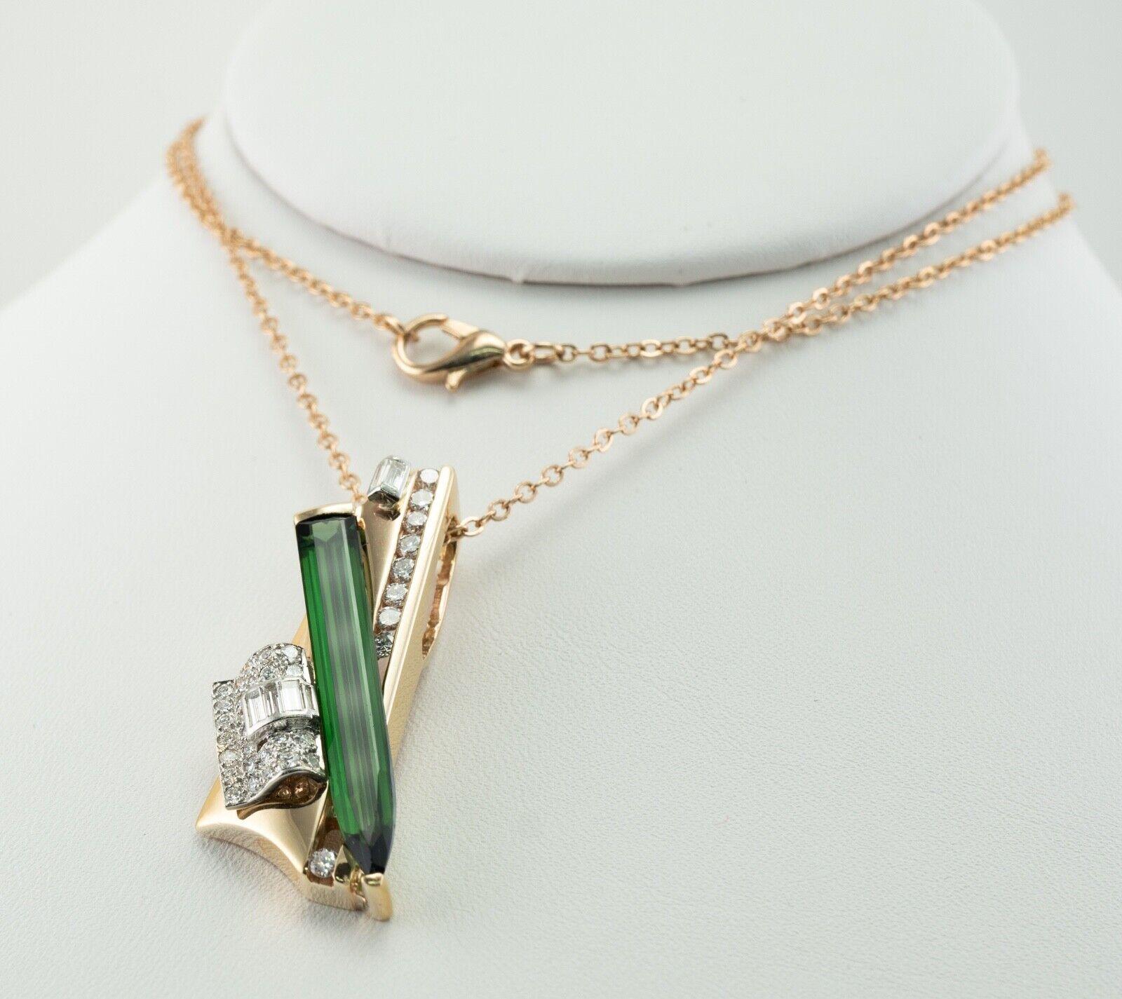 Pendentif Tourmaline verte diamantée Slide or jaune 18K en vente 7