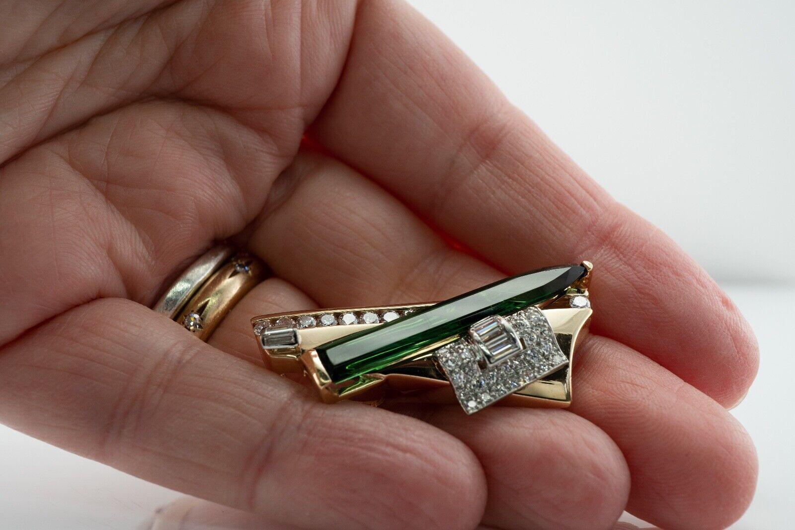 Pendentif Tourmaline verte diamantée Slide or jaune 18K en vente 8
