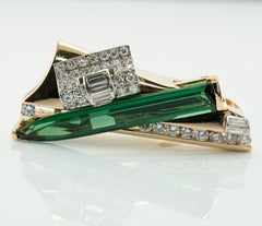 Diamond Green Tourmaline Pendant Slide 18K Yellow Gold