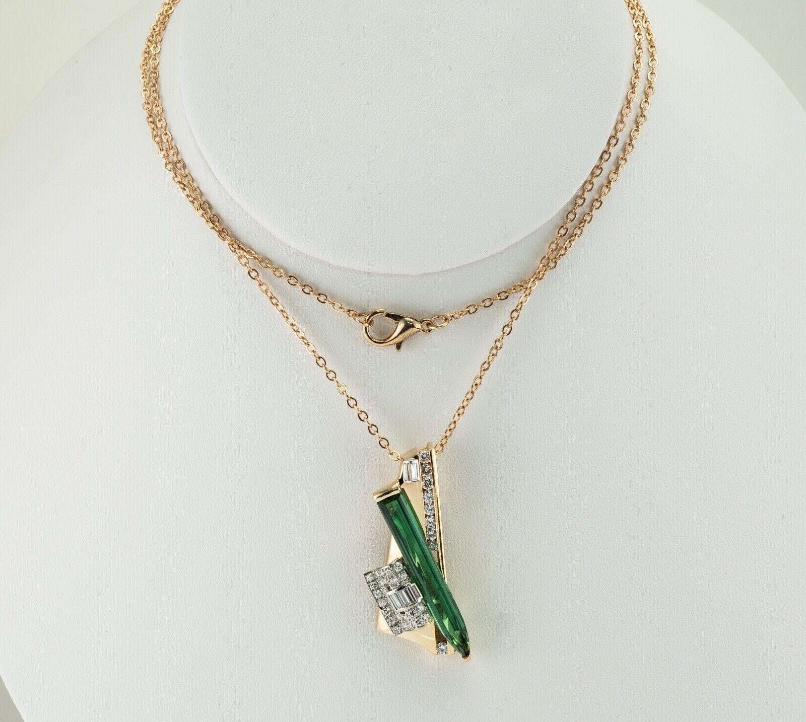 Taille mixte Pendentif Tourmaline verte diamantée Slide or jaune 18K en vente