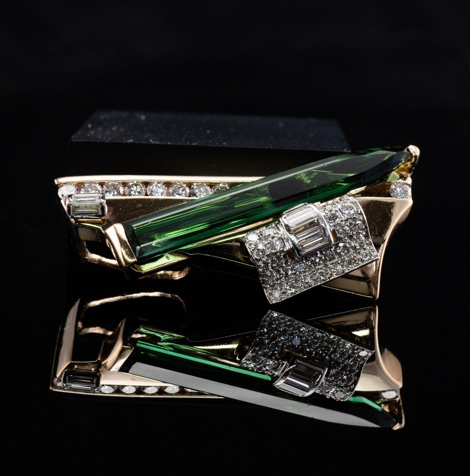 Pendentif Tourmaline verte diamantée Slide or jaune 18K Bon état - En vente à East Brunswick, NJ