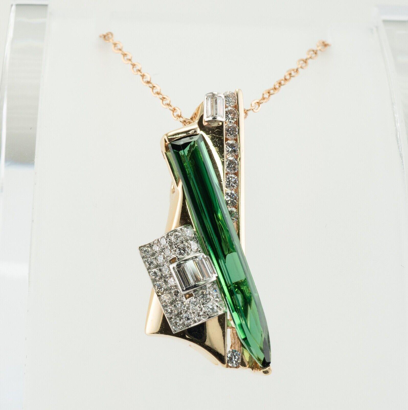 Pendentif Tourmaline verte diamantée Slide or jaune 18K en vente 1