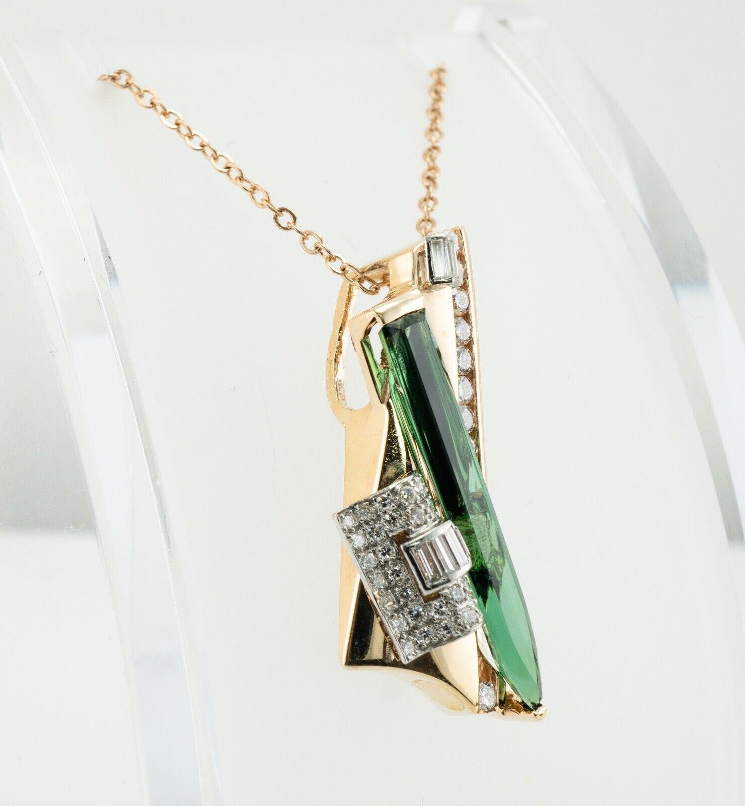 Pendentif Tourmaline verte diamantée Slide or jaune 18K en vente 2