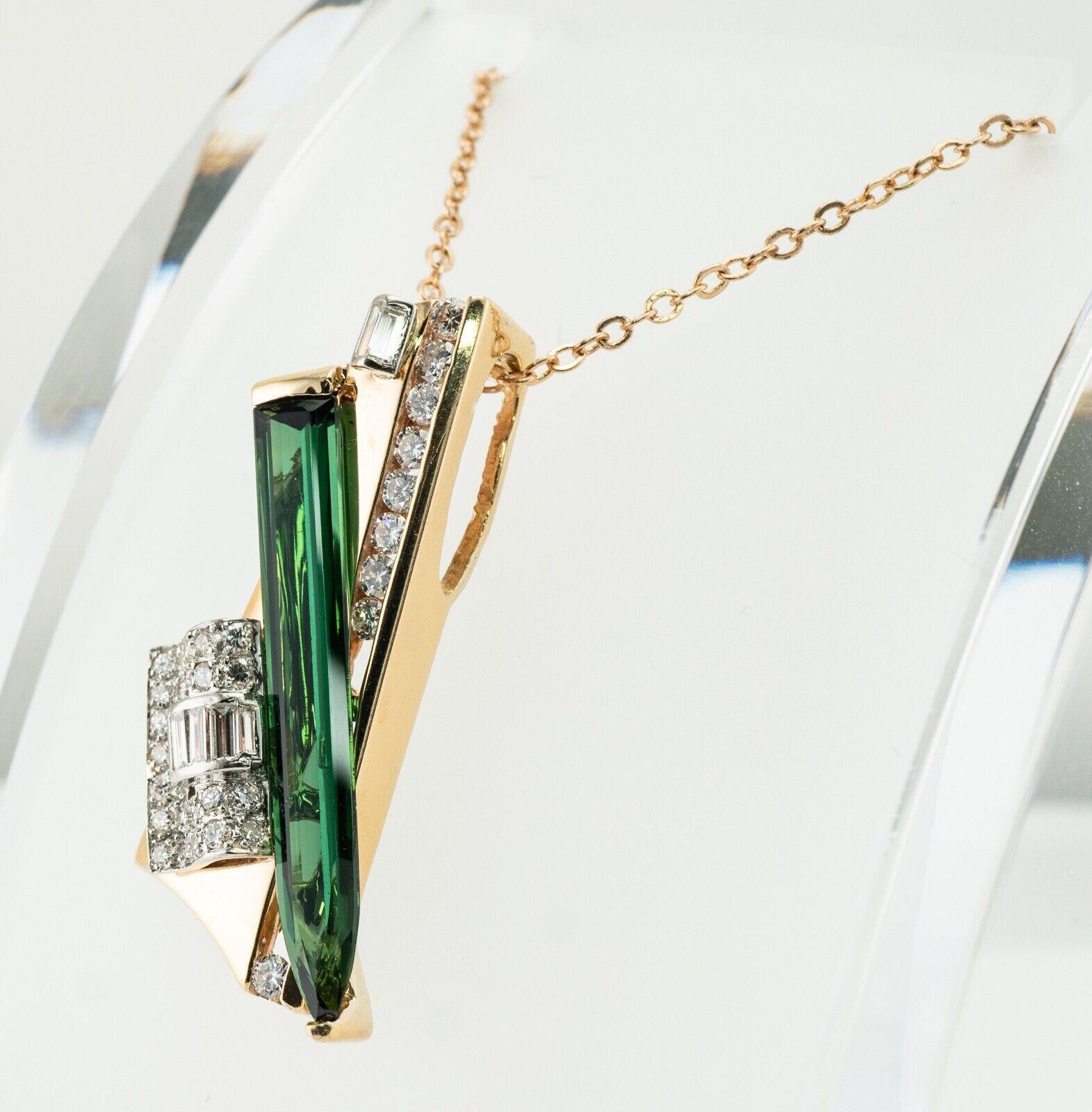 Pendentif Tourmaline verte diamantée Slide or jaune 18K en vente 3