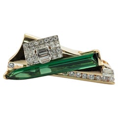 Diamond Green Tourmaline Pendant Slide 18K Yellow Gold