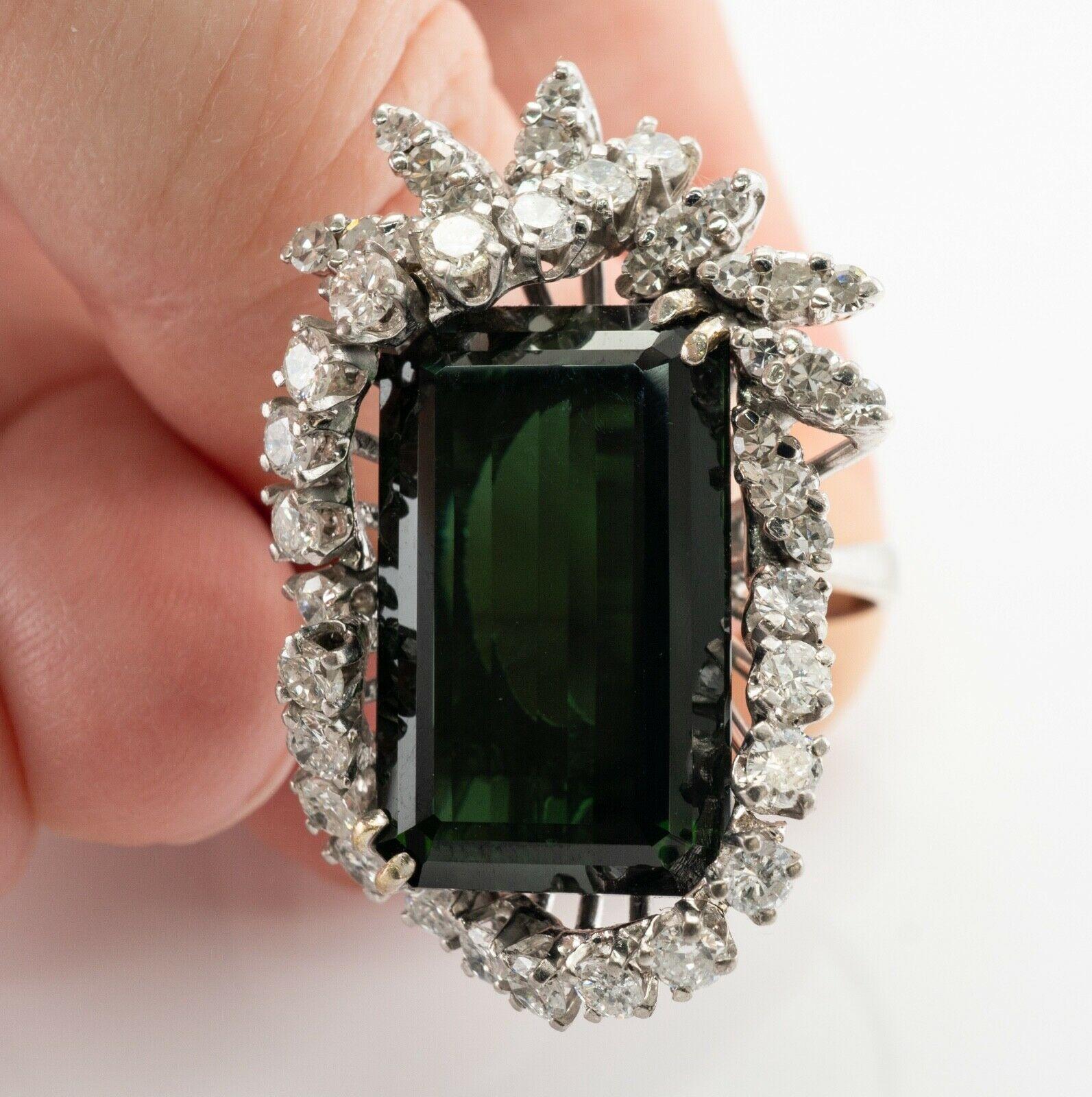 Diamond Green Tourmaline Ring Vintage 14K Gold Floral Cocktail For Sale 2