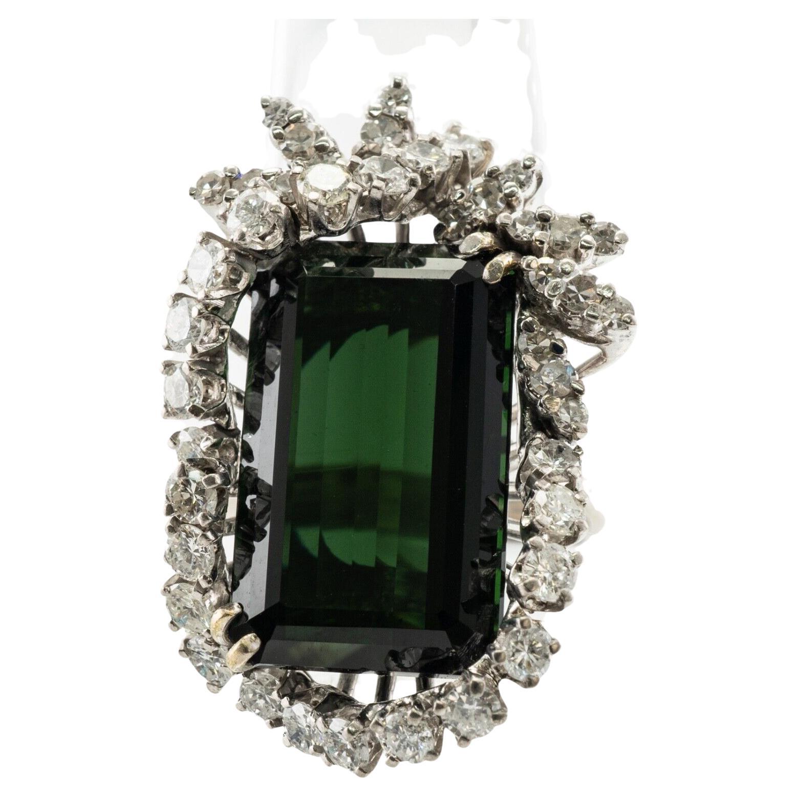 Diamant-Ring aus 14 Karat Gold mit grünem Turmalin und Blumenmuster, Vintage