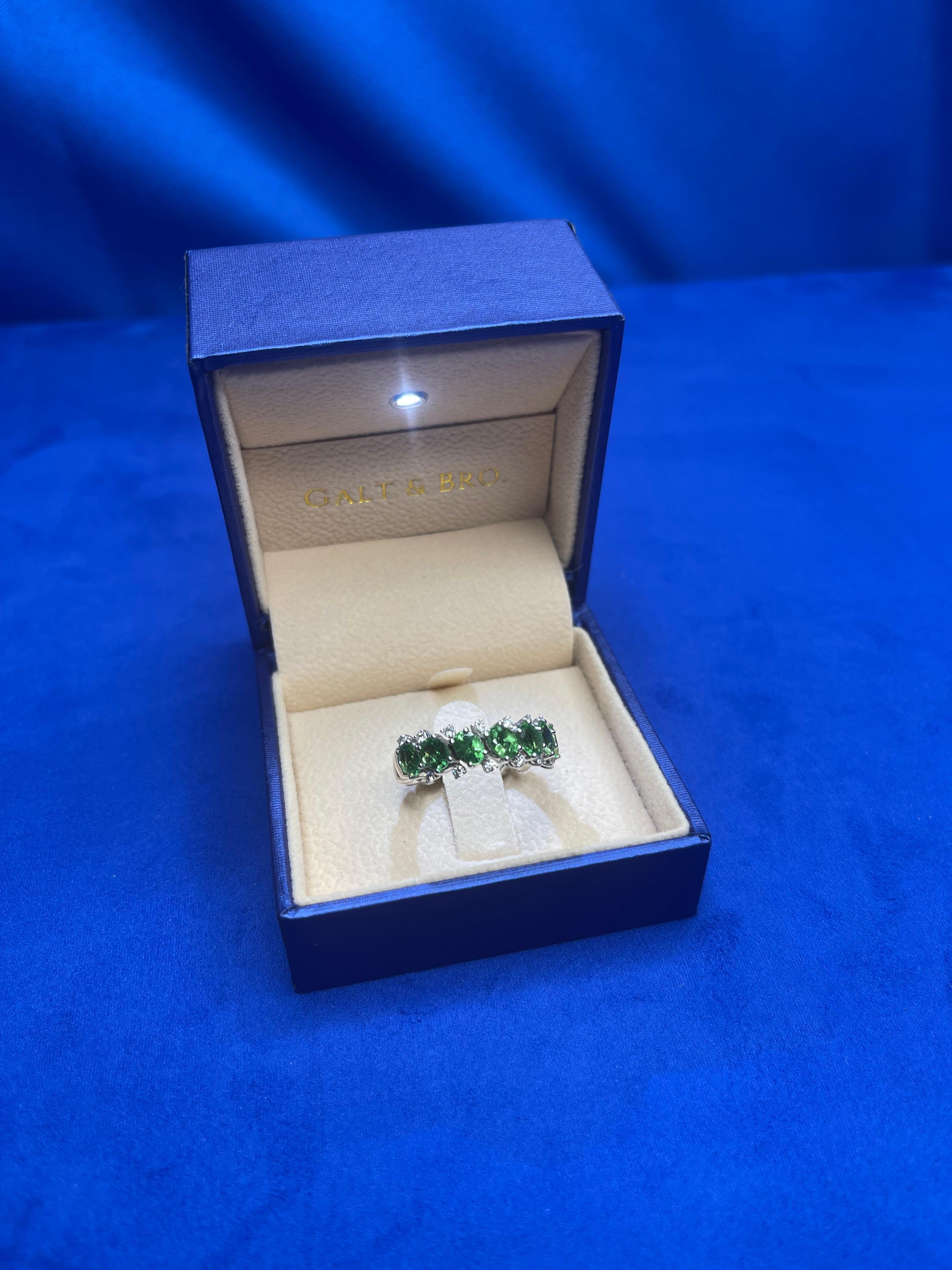 Green Garnet Tsavorite Eternity Diamond Band 18 Karat White Gold Unique Ring For Sale 2