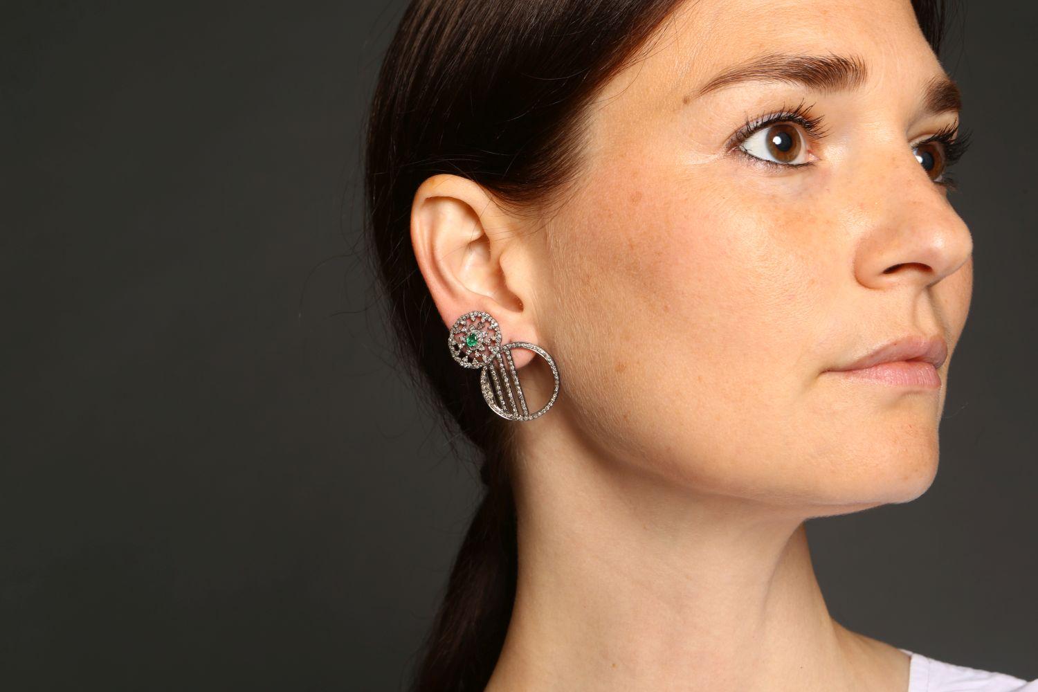 Artisan Diamond Gridded Mandala Earrings For Sale