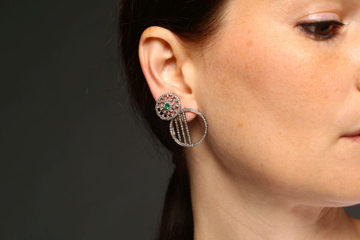 Single Cut Diamond Gridded Mandala Earrings For Sale