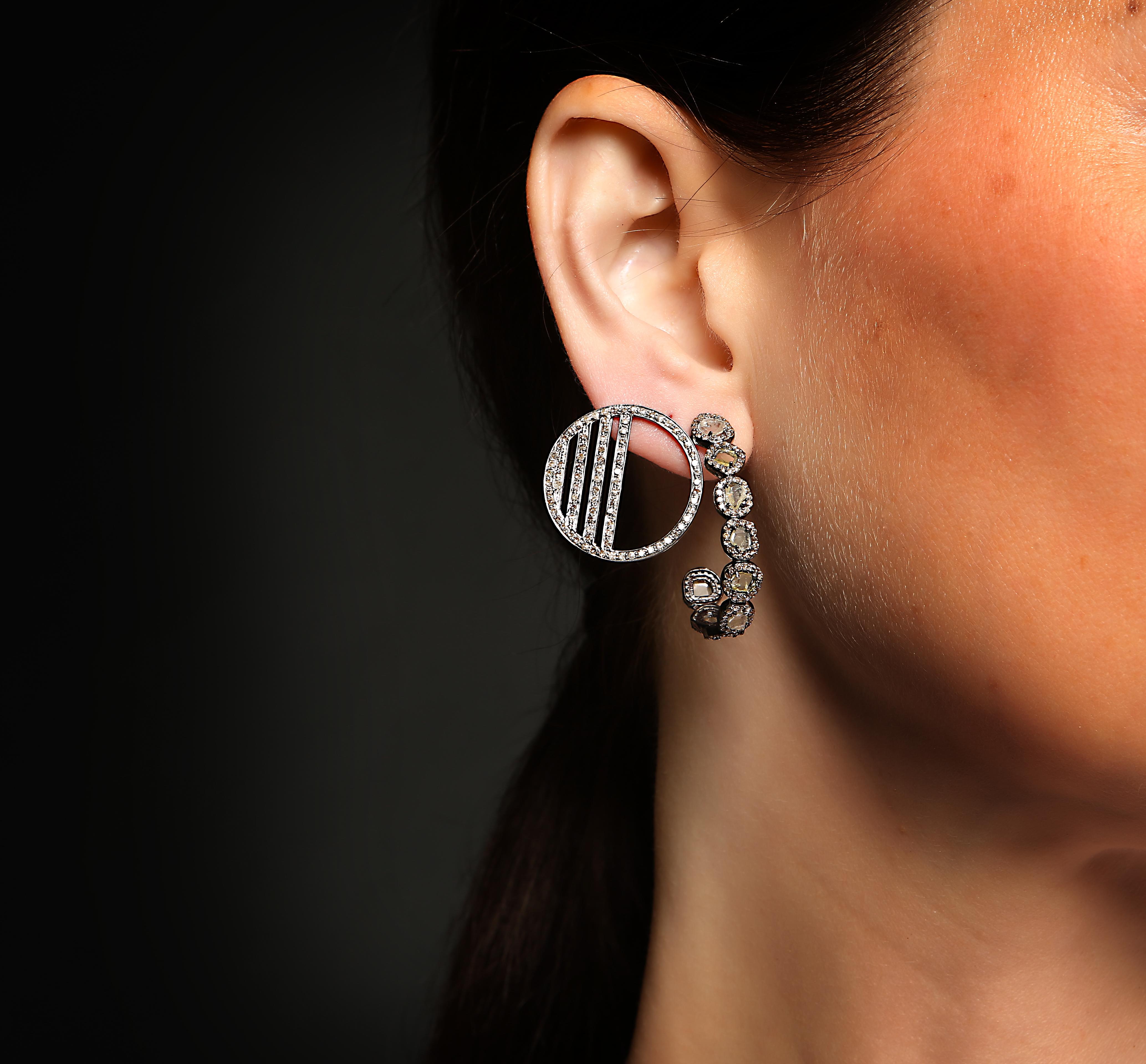 Diamond Gridded Mandala Earrings In New Condition For Sale In London, W1U 2JG