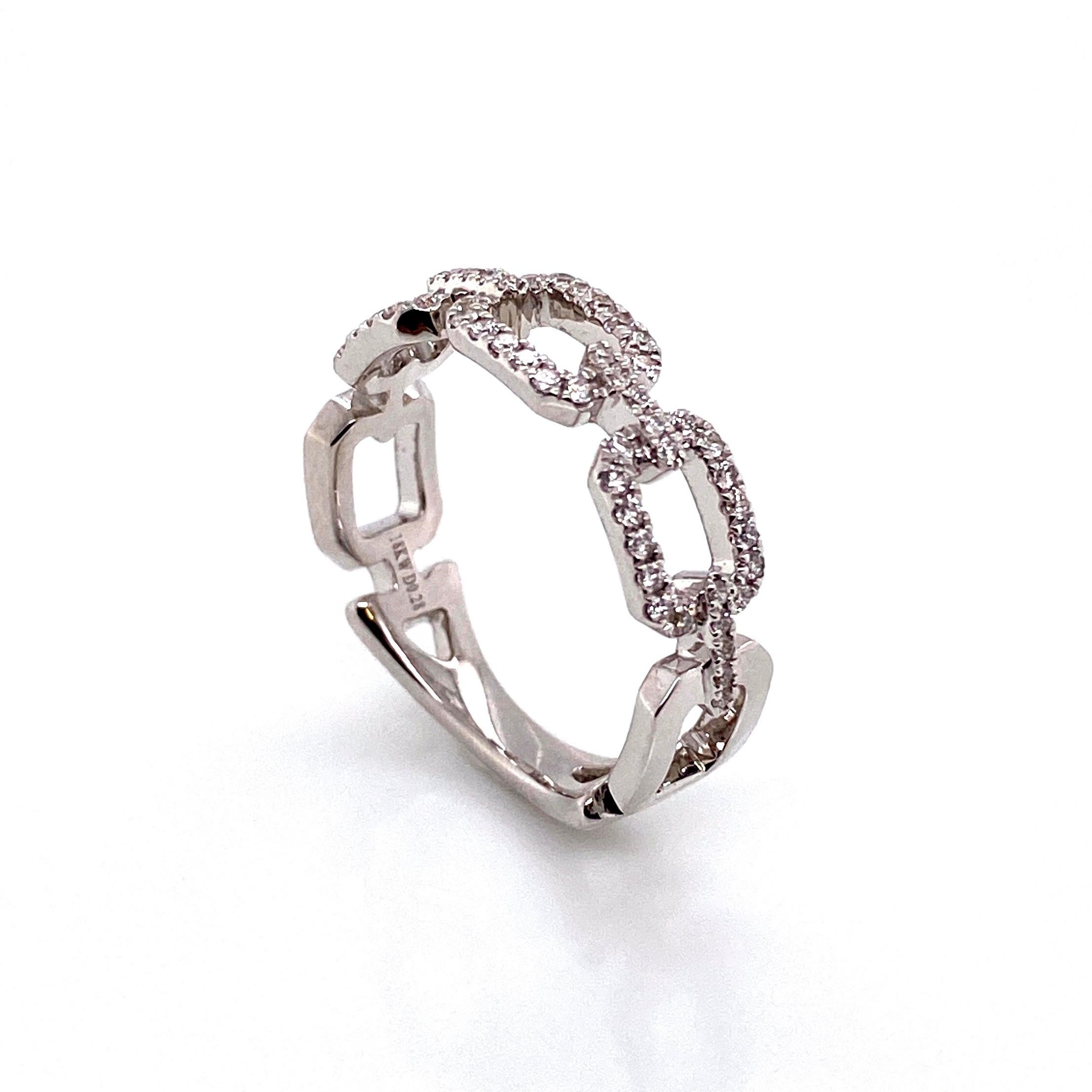 Brilliant Cut Diamond Gucci Style Link 18 Karat Gold Band Ring Estate Fine Jewelry