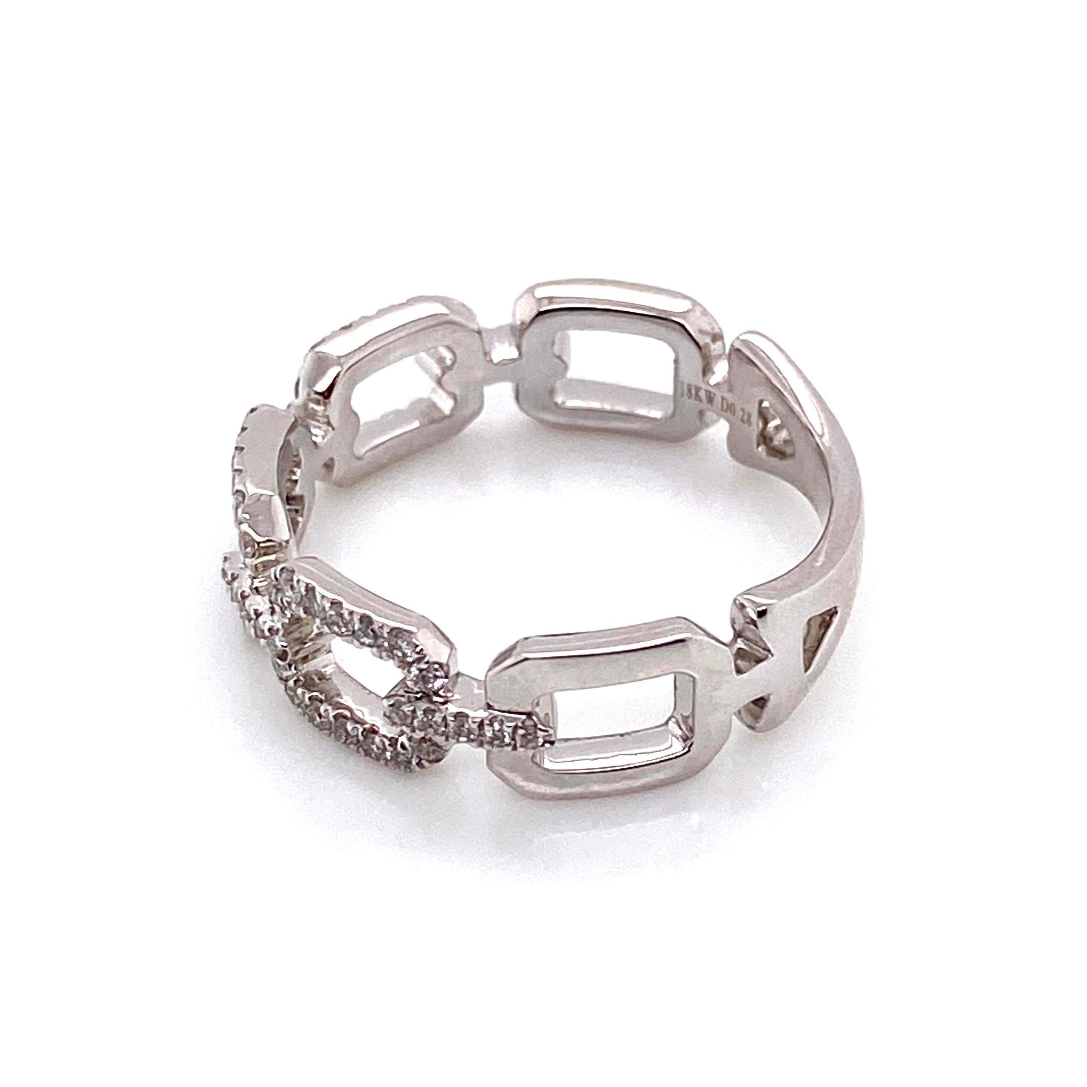 Diamond Gucci Style Link 18 Karat Gold Band Ring Estate Fine Jewelry 2