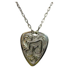 Diamond Guitar Pick Shaped White Gold Pendant
