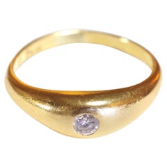 Diamond Gypsy Bombé Ring, Edwardian 18k Gold Band with Brilliant Cut Diamond