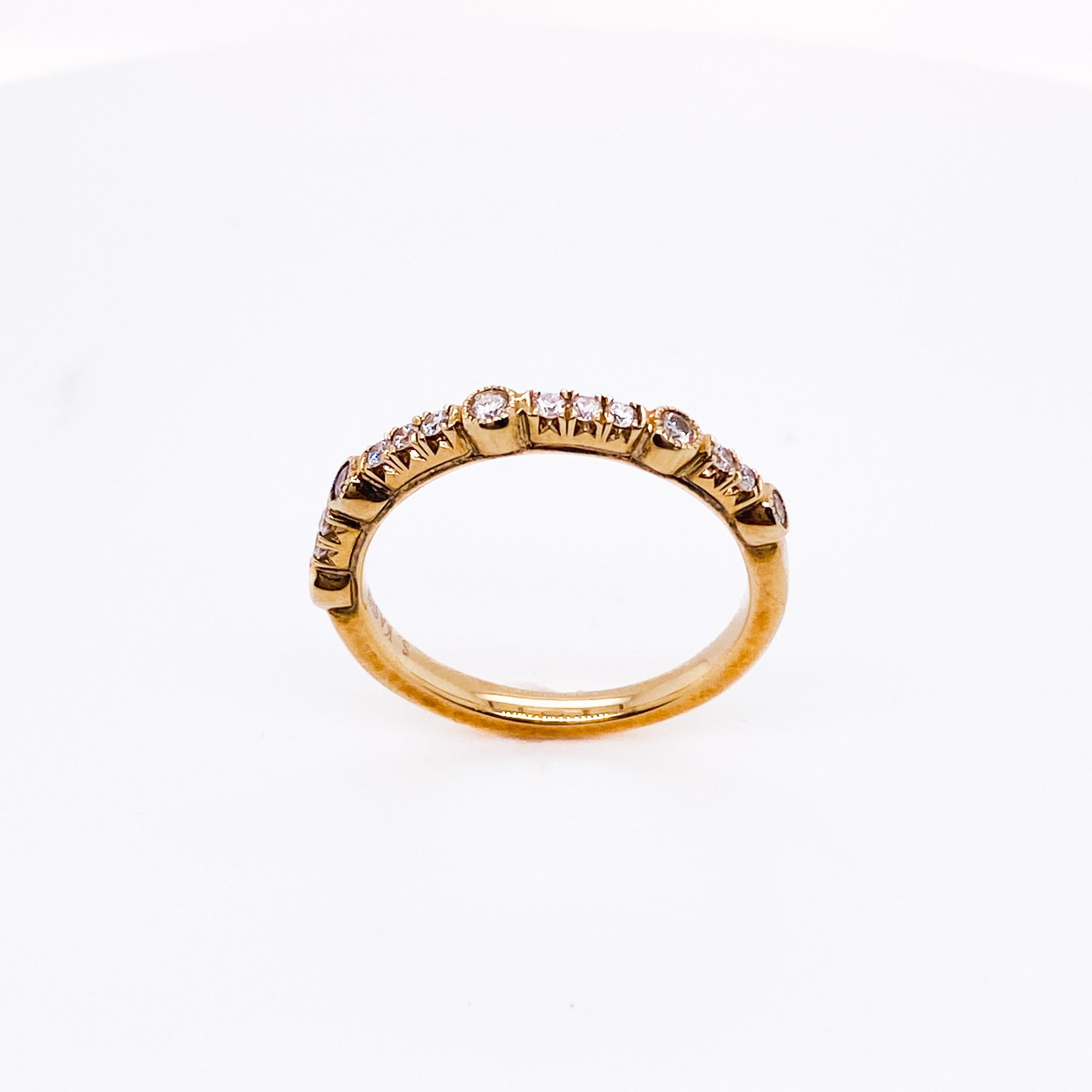 Contemporary Diamond Half Band in 14k Yellow Gold 0.22 Carat Bezel and Prong Stackable Ring For Sale