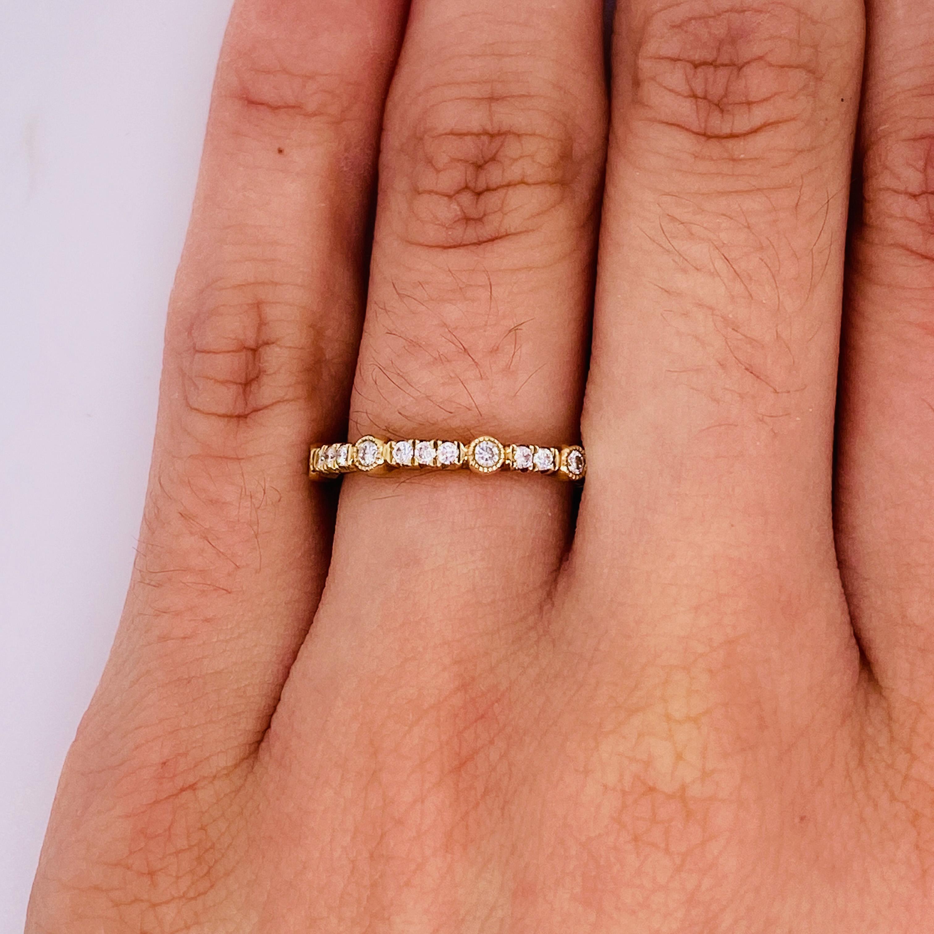 Round Cut Diamond Half Band in 14k Yellow Gold 0.22 Carat Bezel and Prong Stackable Ring For Sale