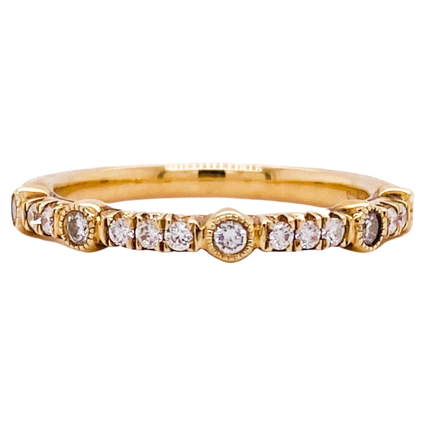 Diamond Half Band in 14k Yellow Gold 0.22 Carat Bezel and Prong Stackable Ring For Sale