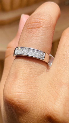 Natural Diamond Engagement Band Ring in 18 Karat White Gold