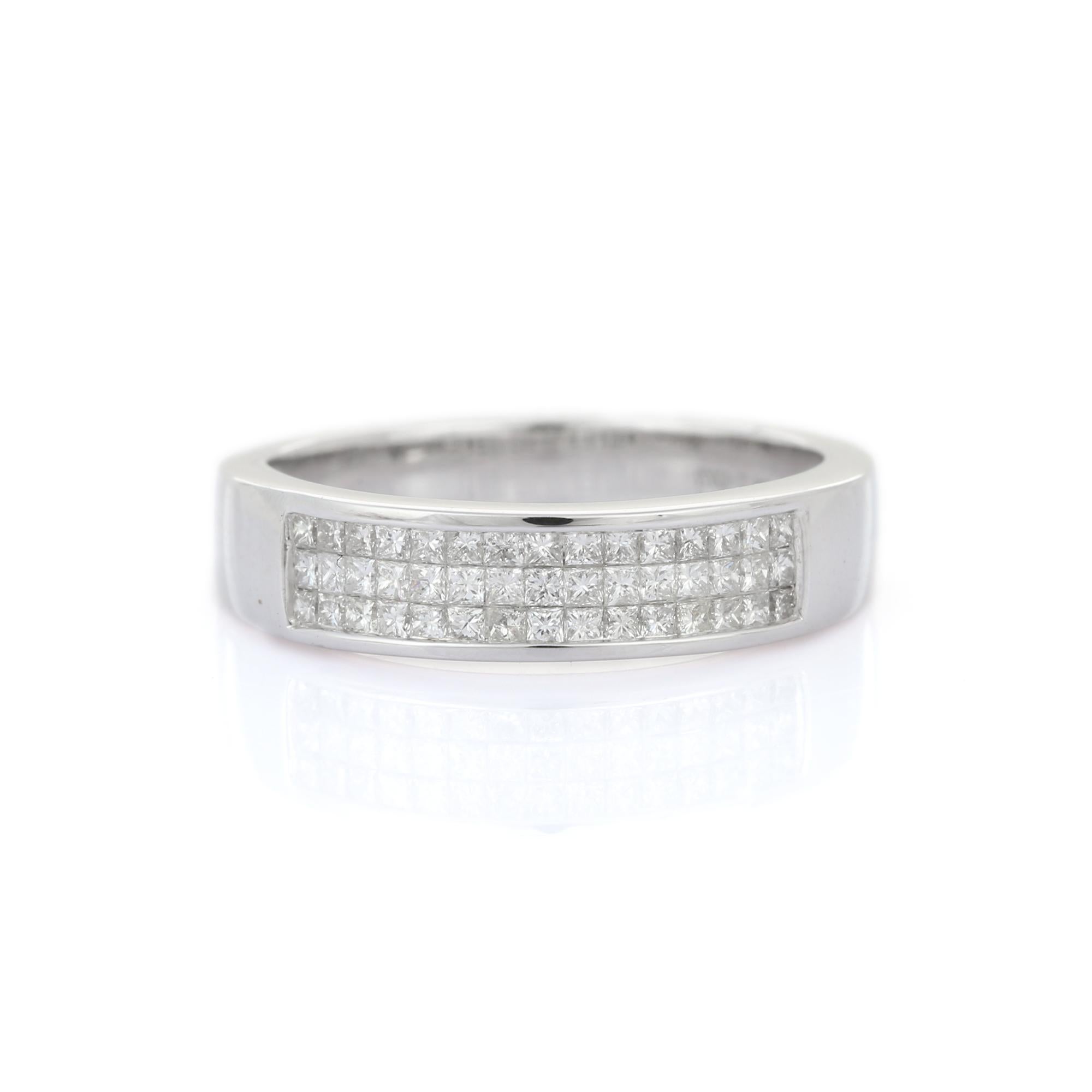 Natural Diamond Engagement Band Ring in 18 Karat White Gold