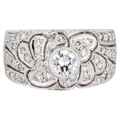 Diamond Half Band Sz 5.5 Wide Cigar Ring 18k White Gold Estate Fine Jewelry