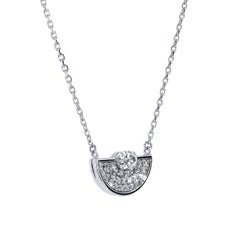 Diamond Half Circle 18 Karat White Gold Pendant Necklace