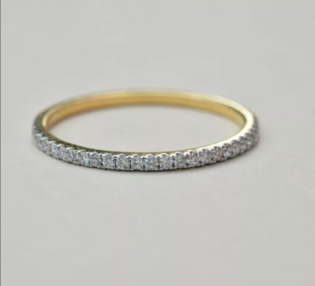 Bracelet demi-éternité en or massif 14k avec diamant Bracelet de bague délicate. en vente 5