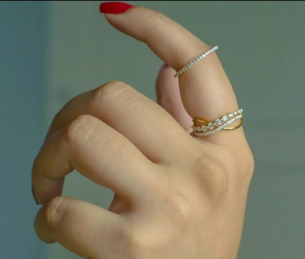 Bracelet demi-éternité en or massif 14k avec diamant Bracelet de bague délicate. en vente 6
