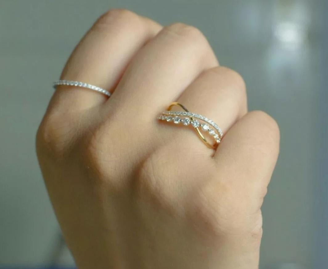 Bracelet demi-éternité en or massif 14k avec diamant Bracelet de bague délicate. en vente 1