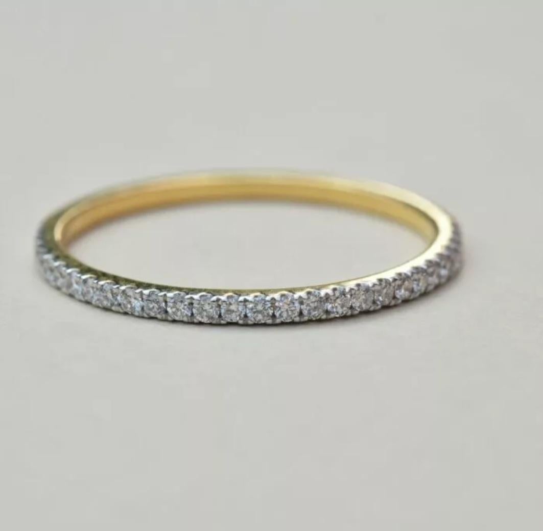 Bracelet demi-éternité en or massif 14k avec diamant Bracelet de bague délicate. en vente 2