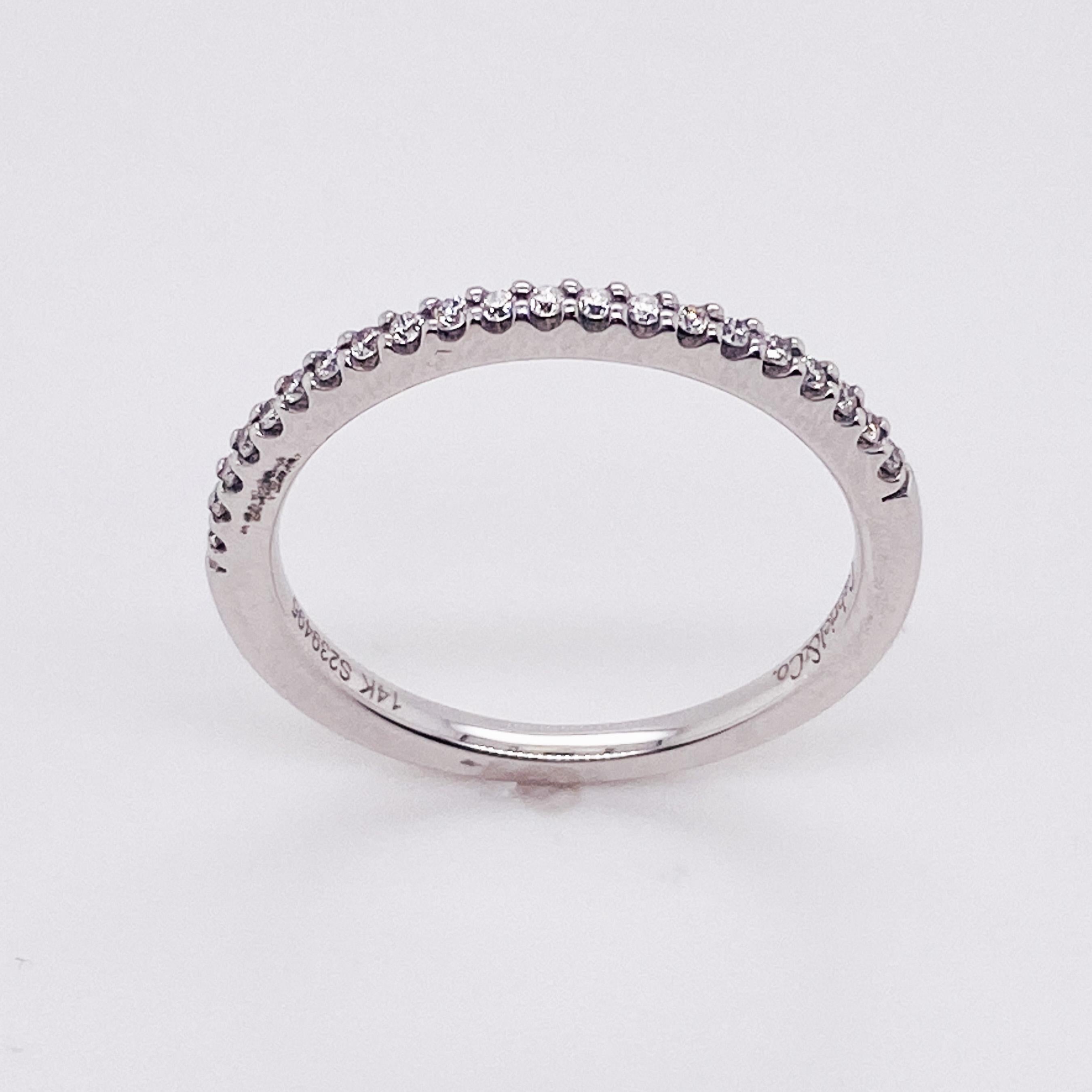 For Sale:  Diamond Half Eternity Band in 14k White Gold .13 Carat Round Diamond Stackable 2
