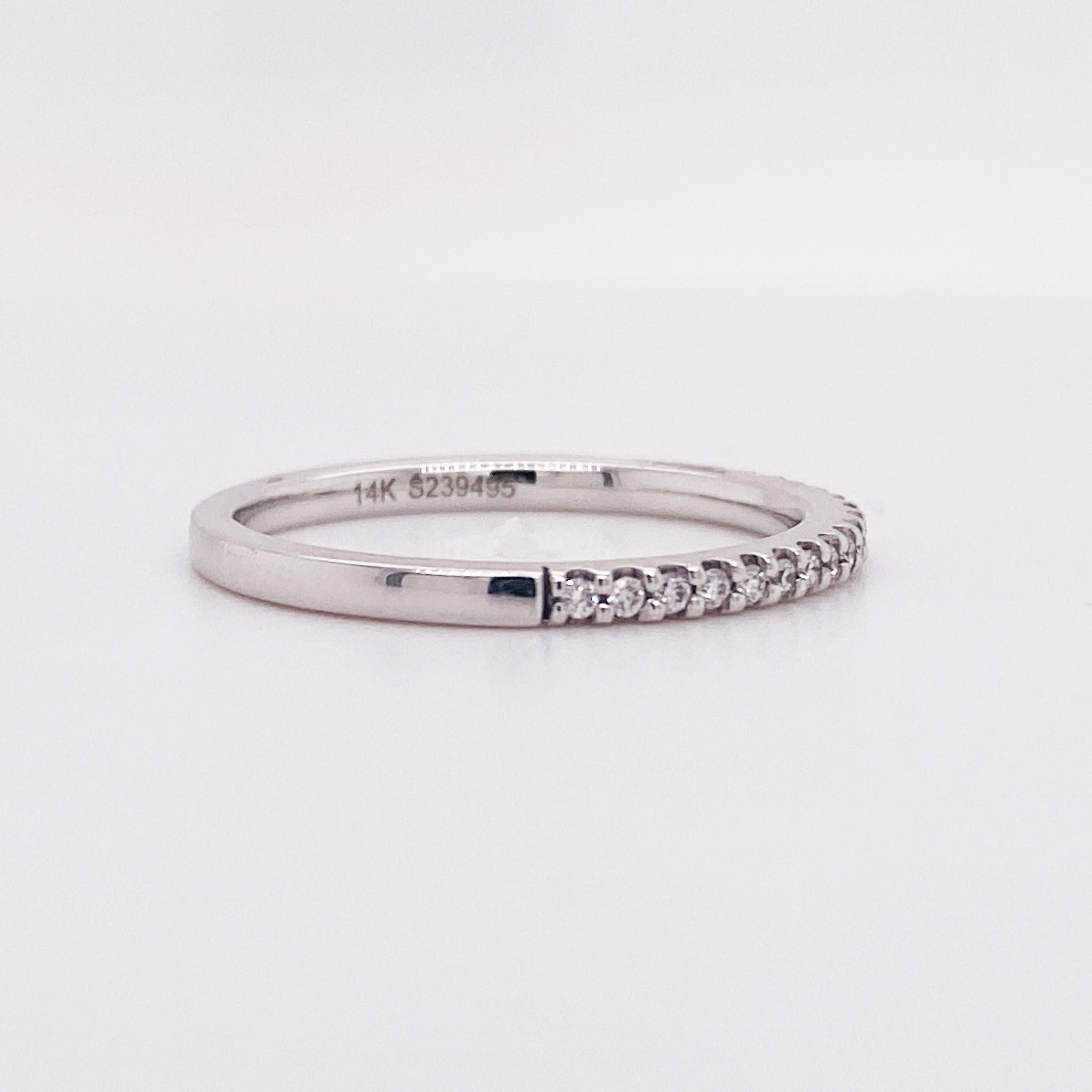 For Sale:  Diamond Half Eternity Band in 14k White Gold .13 Carat Round Diamond Stackable 3