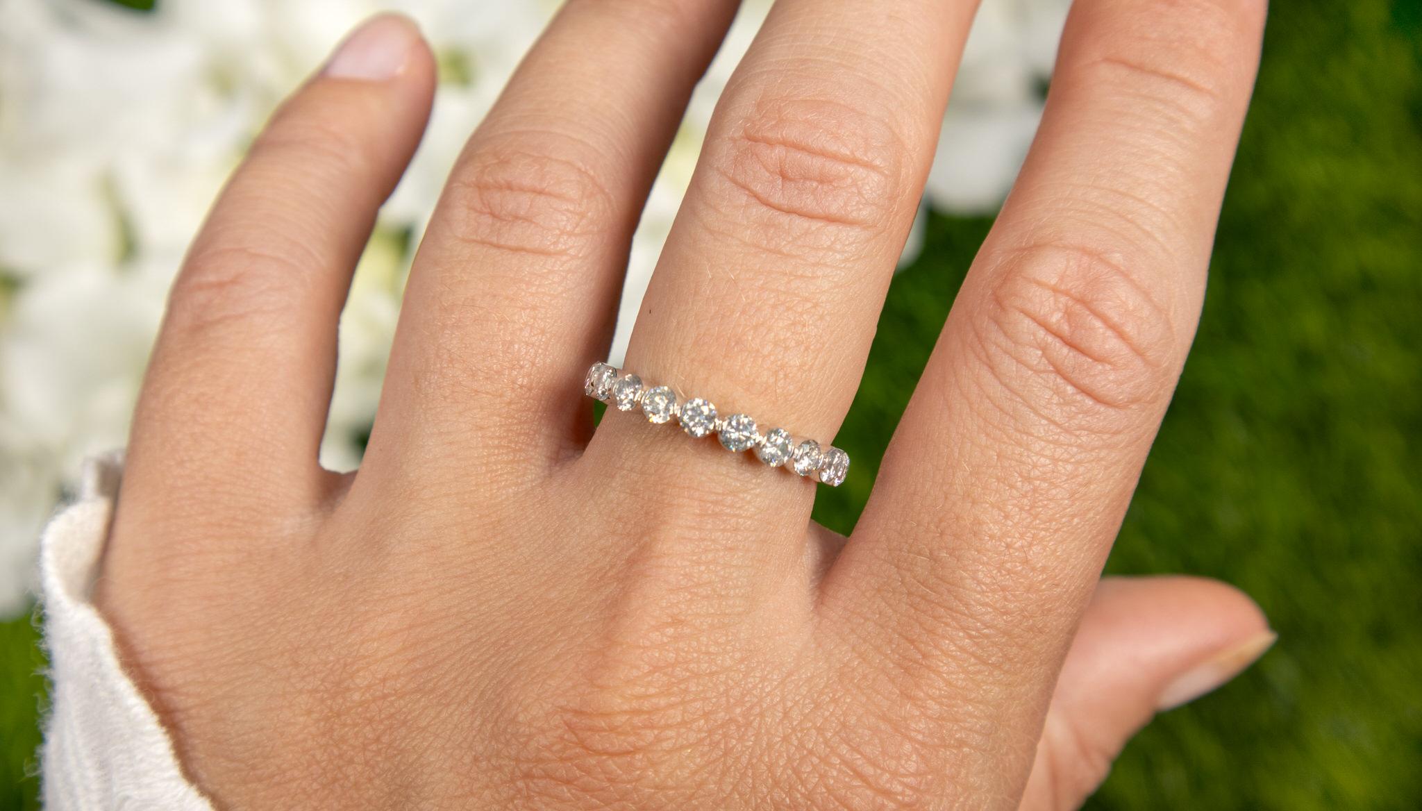 Round Cut Diamond Half Eternity Band Ring 1 Carat Total For Sale