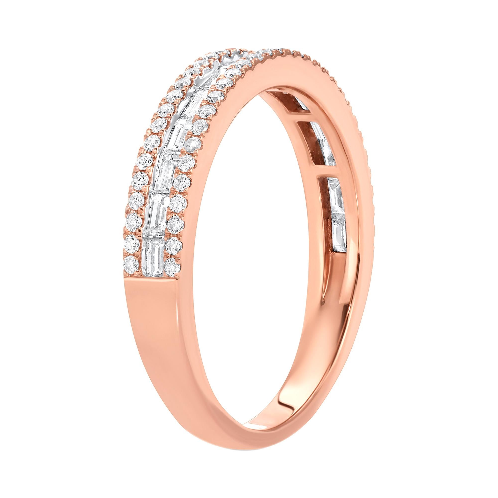 Diamond Half Eternity Band Ring 18K Rose Gold In Excellent Condition For Sale In Aliso Viejo, CA