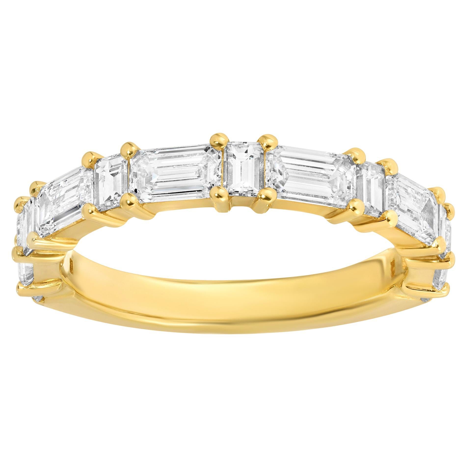 Diamond Half Eternity Band Ring Emerald and Baguette Cut 18K Yellow ...
