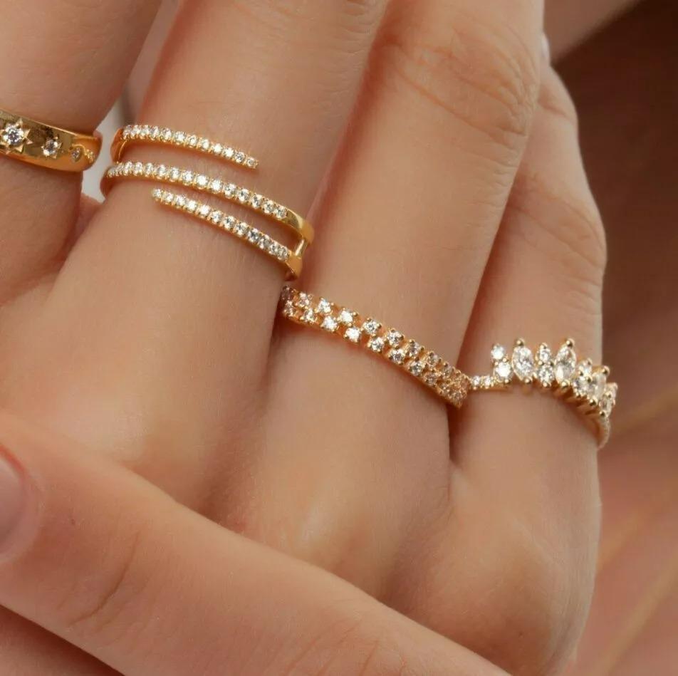 Diamond Half Eternity Engagement Ring in 14K Solid Yellow Gold In New Condition For Sale In Chicago, IL